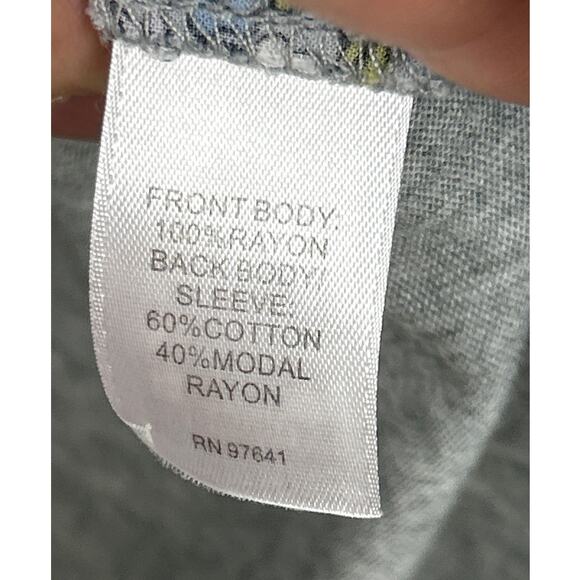 J.Jill Women’s Petite M Gray Purple Floral Lightweight 3/4 Sleeve Soft Boho Top - Picture 5 of 6